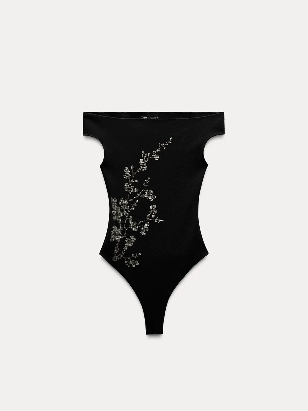 Zara Black Off-Shoulder Sparkle Silver Gold Floral Embellished Bodysuit Small